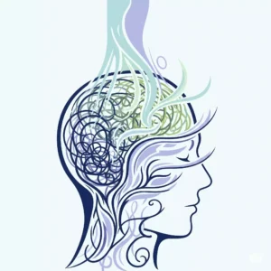 Illustration représentant une tête apaisée et des flux d'énergie, symbolisant le GABA comme antidote naturel à l'anxiété