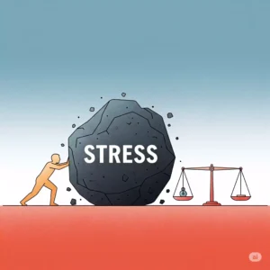 illustration homme qui pousse un rocher pour retrouver l'équilibre face au stress